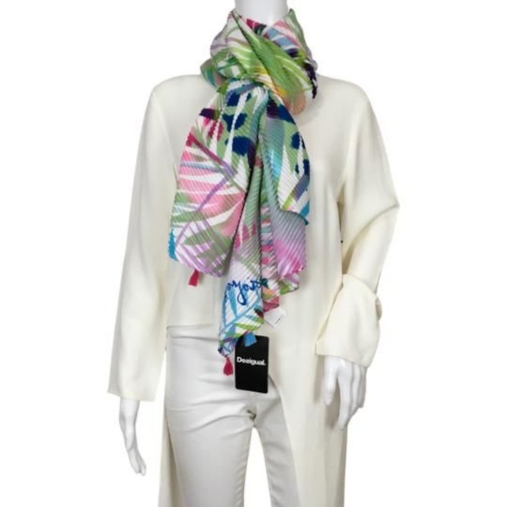 NWT Desigual Women's Scarf Palm Rectangle Motifs Multicolor Stamped Sz OS
